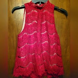 Love Fire Dark Red Lace Lined Blouse, Size M/M